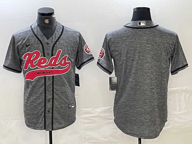 Mens Cincinnati Reds Blank Grey Gridiron Cool Base Stitched Baseball Jersey